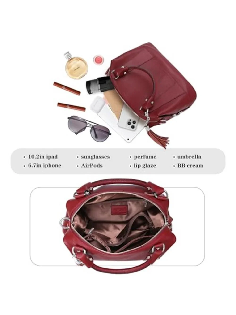 Womens Genuine Leather Purse Satchel Tote Crossbody Handbag Wine Shoulder Bag
